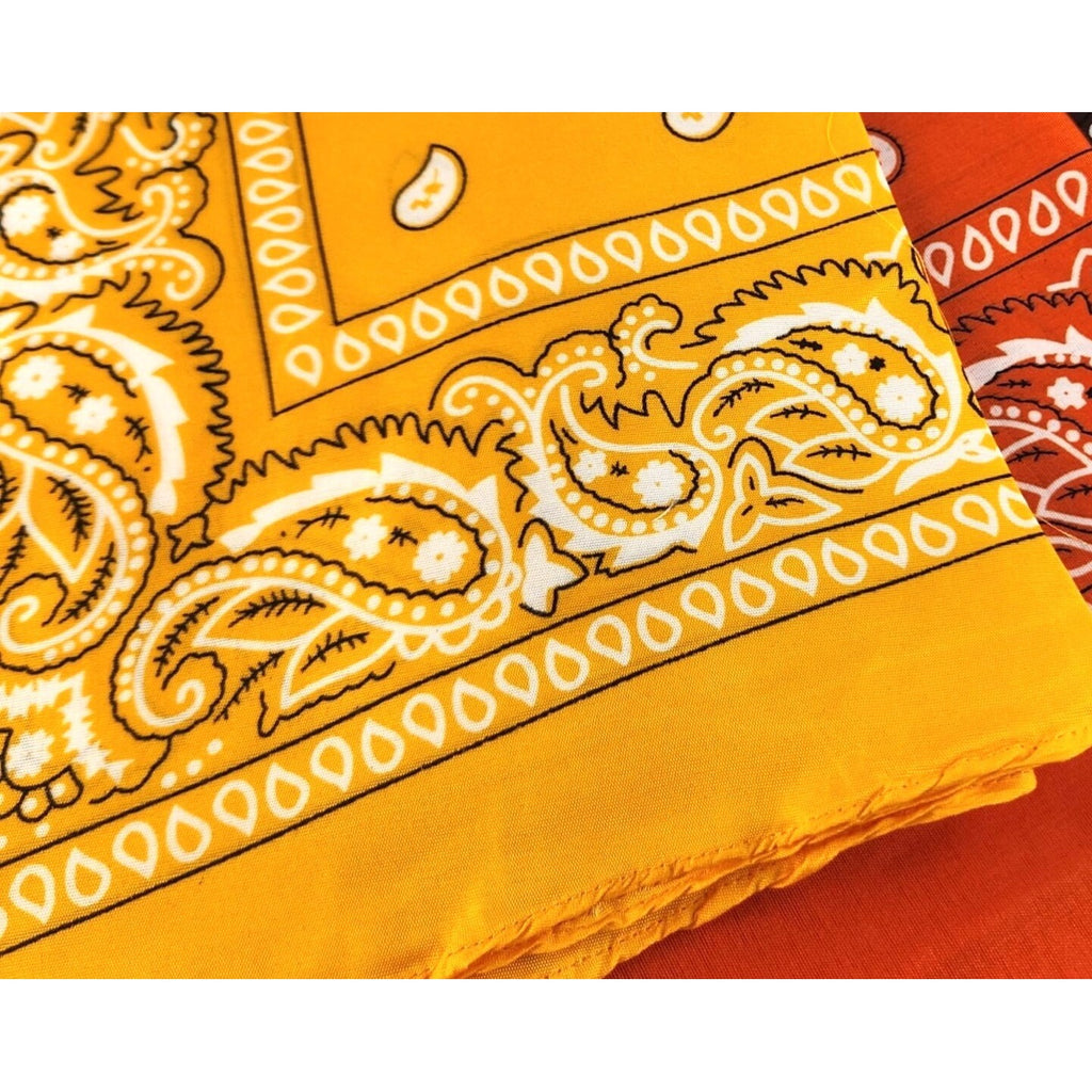 Bandanas 21x21" Western Cowboy Cowgirl - Green Yellow Orange Paisley Square Scarves 3 Pack