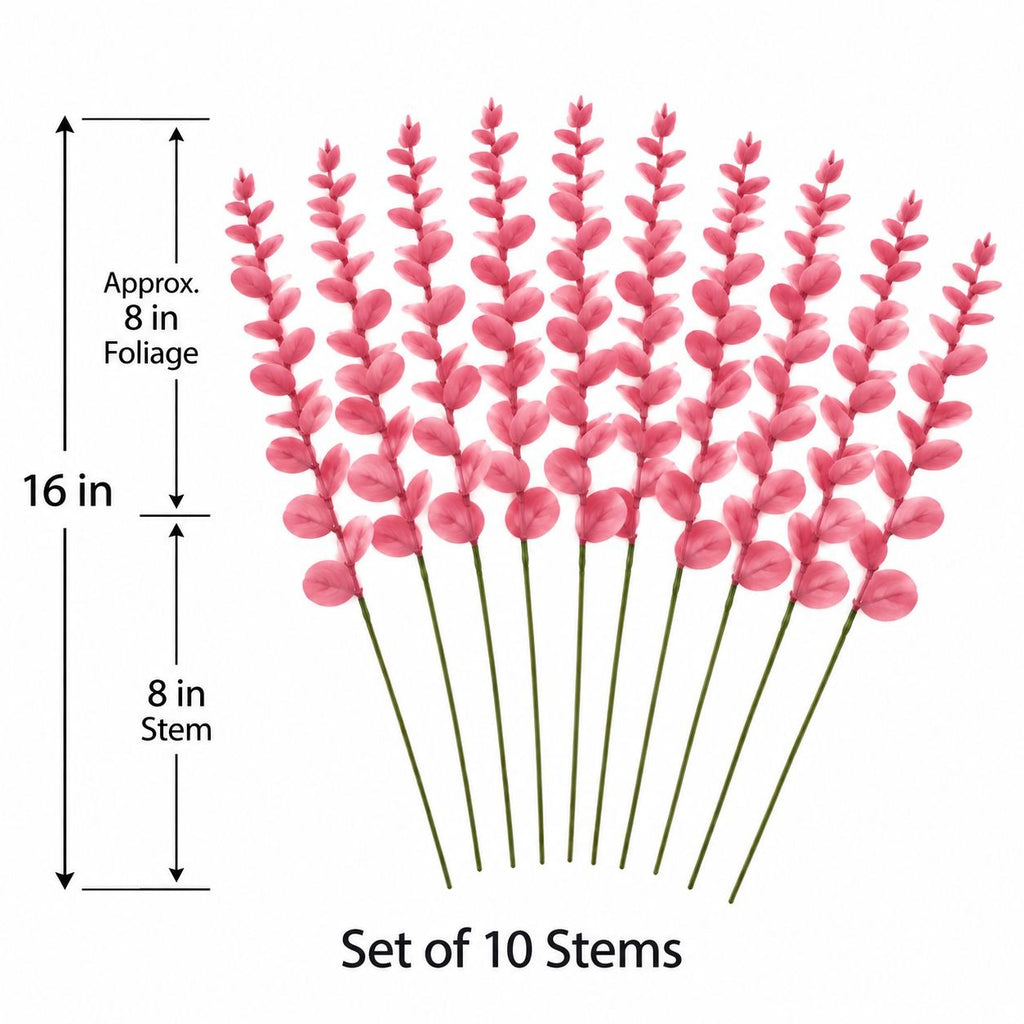 10 Mauve Pink Eucalyptus Stems, 16-Inch Artificial Wedding Greenery