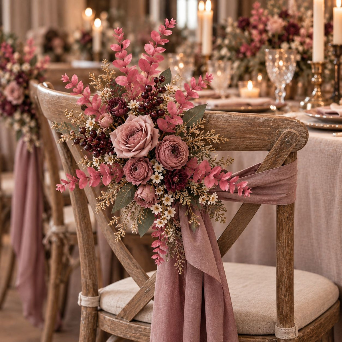 10 Mauve Pink Eucalyptus Stems, 16-Inch Artificial Wedding Greenery