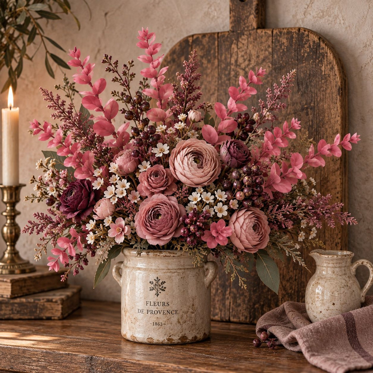 10 Mauve Pink Eucalyptus Stems, 16-Inch Artificial Wedding Greenery
