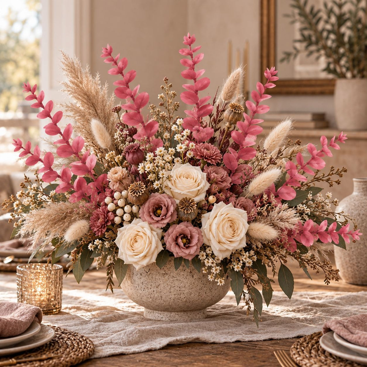 10 Mauve Pink Eucalyptus Stems, 16-Inch Artificial Wedding Greenery