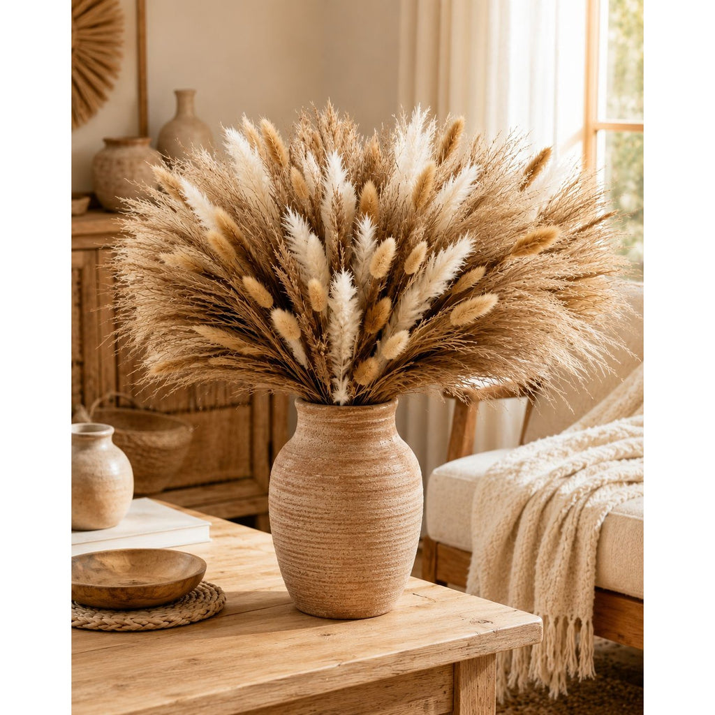 90 Stem Mixed Dried Grass Bundle, 16 Inch Neutral Vase Filler, Boho Wedding and Wreath Supply