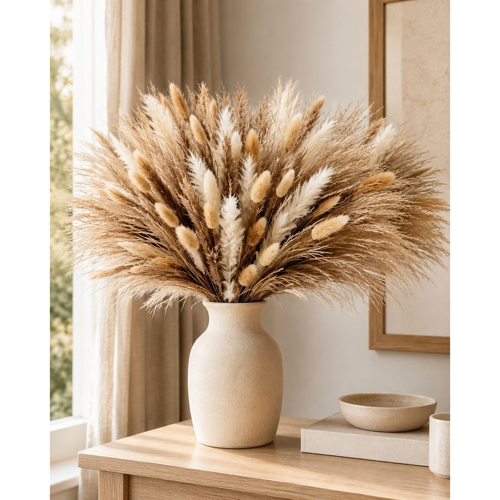 90 Stem Mixed Dried Grass Bundle, 16 Inch Neutral Vase Filler, Boho Wedding and Wreath Supply