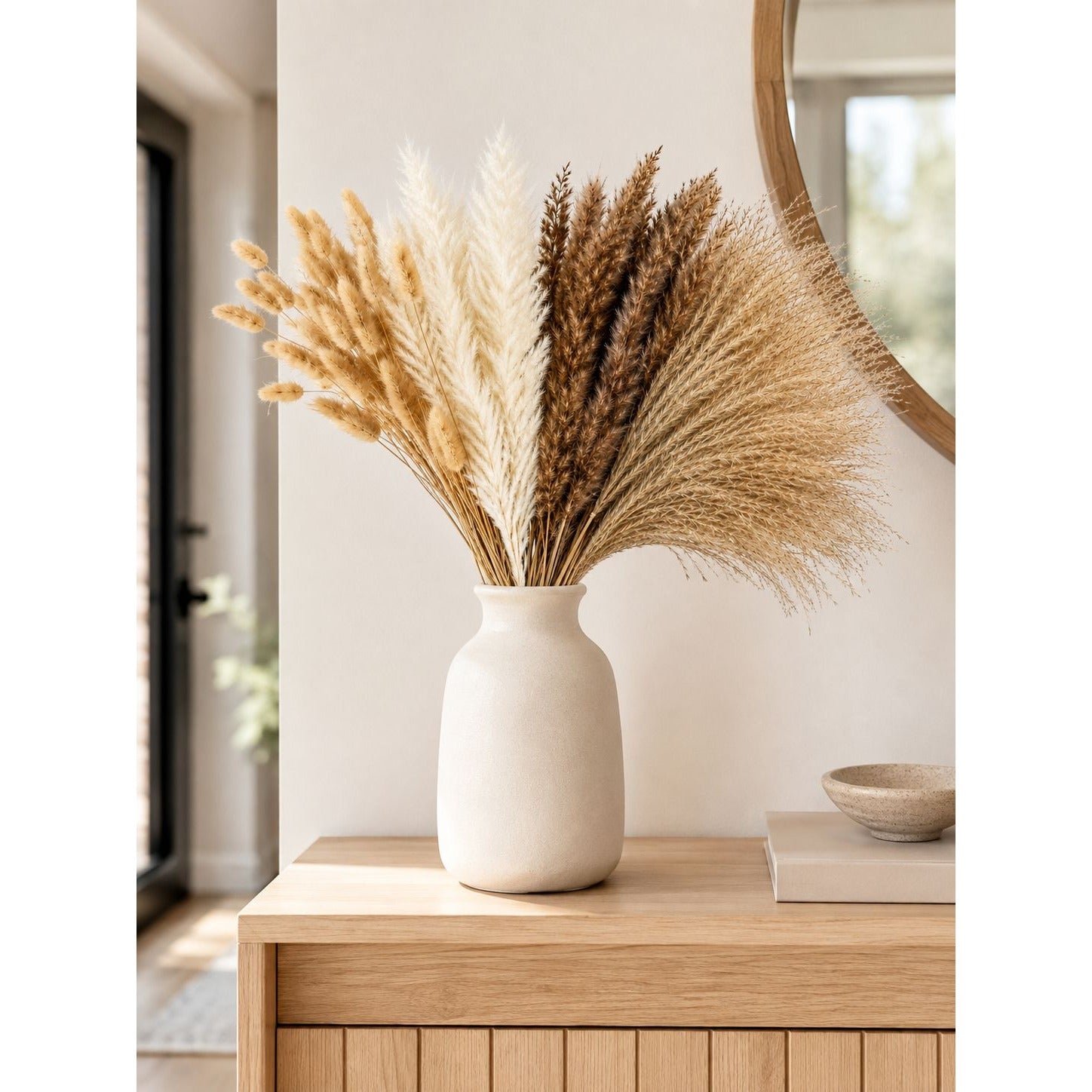 90 Stem Mixed Dried Grass Bundle, 16 Inch Neutral Vase Filler, Boho Wedding and Wreath Supply