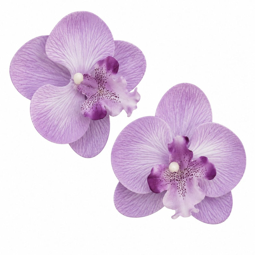 Purple Lavender Real Touch Orchid Heads Set of 2, 3.5 Inch Phalaenopsis Blooms for Corsage Boutonniere Crafts