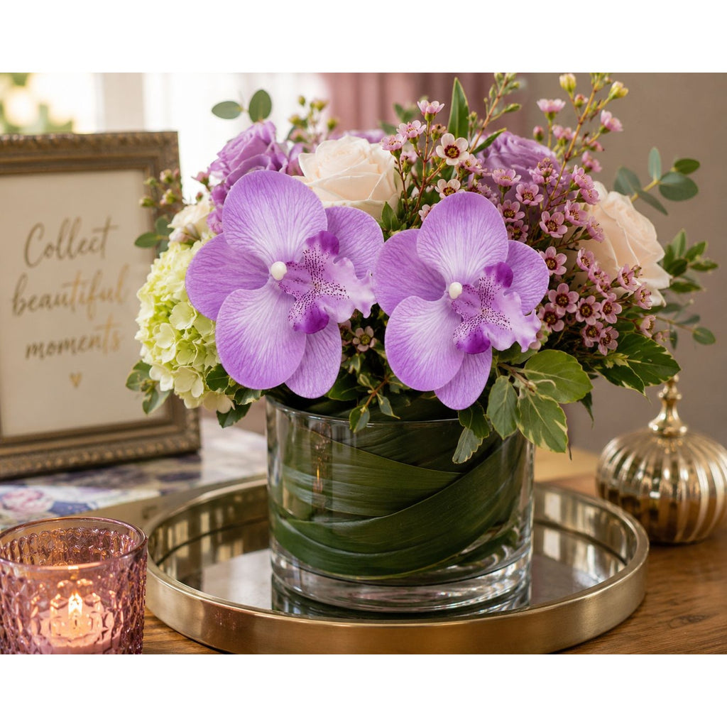 Purple Lavender Real Touch Orchid Heads Set of 2, 3.5 Inch Phalaenopsis Blooms for Corsage Boutonniere Crafts