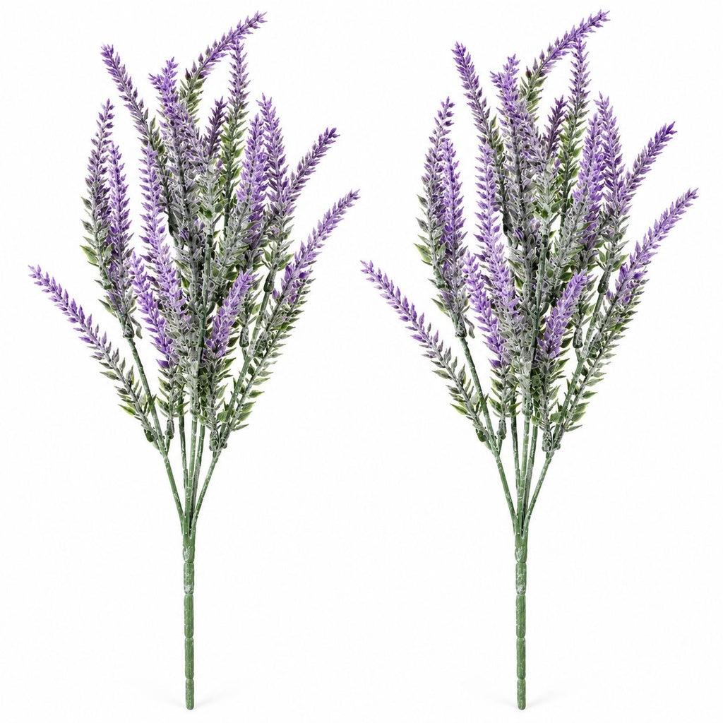 2 Artificial Lavender Bushes, 13 Inch Purple Wired Florals 