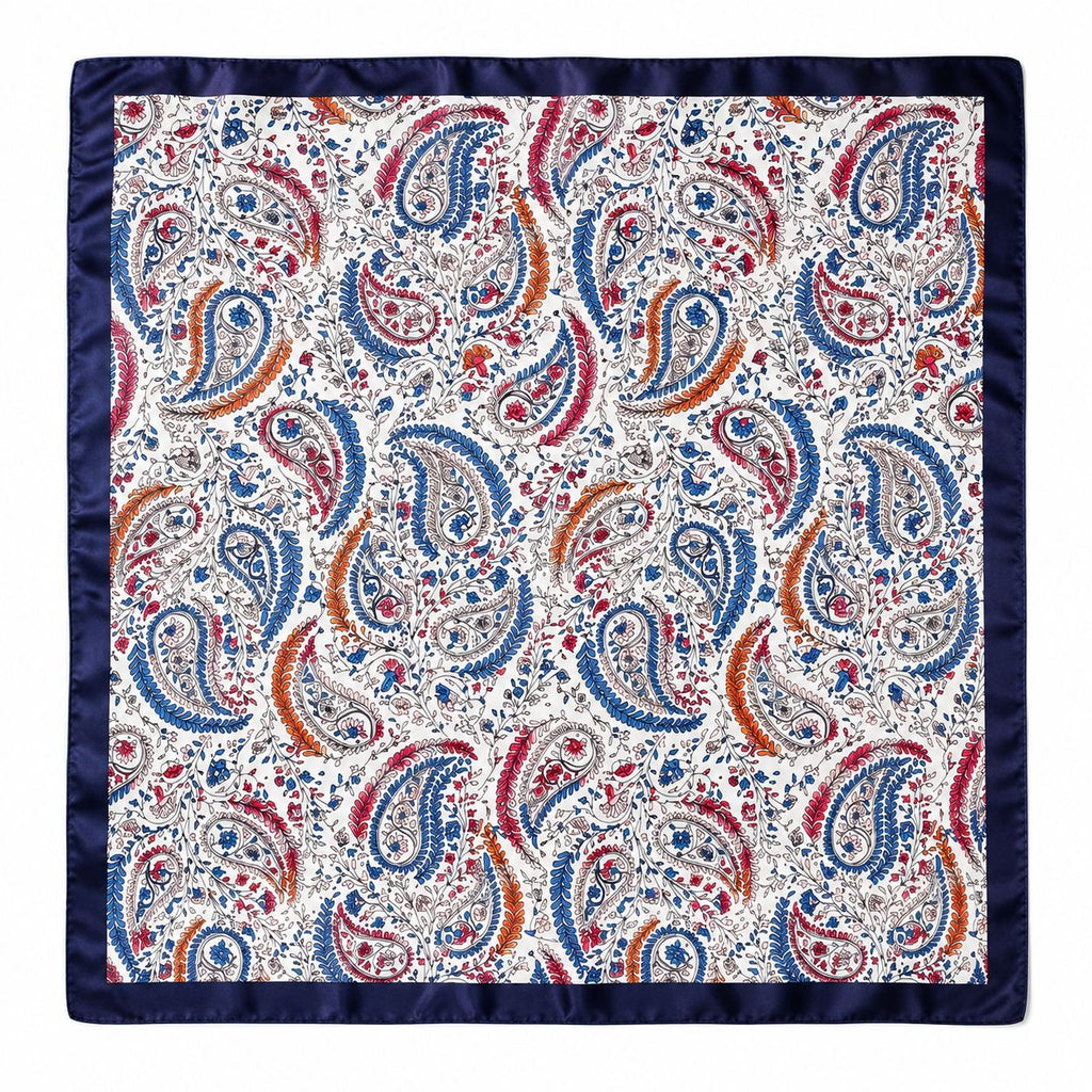 Paisley Satin Square Scarf 35x35 Navy Blue Red White Hair Scarf Head Scarf Neck Scarf