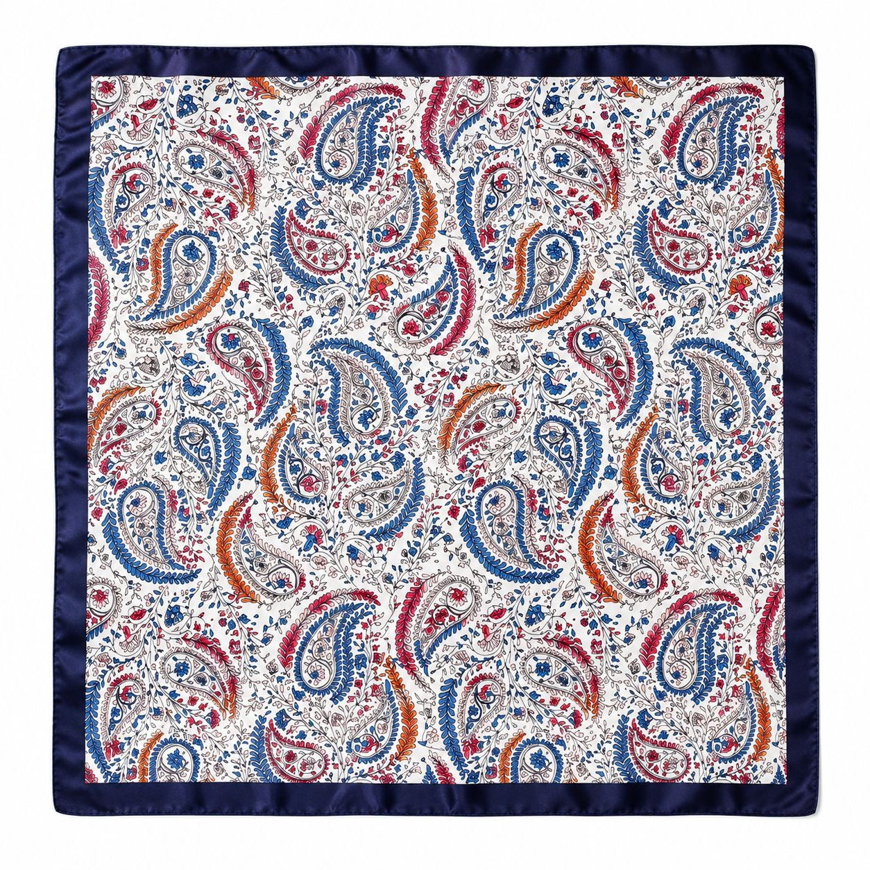 Paisley Satin Square Scarf 35x35 Navy Blue Red White Hair Scarf Head Scarf Neck Scarf
