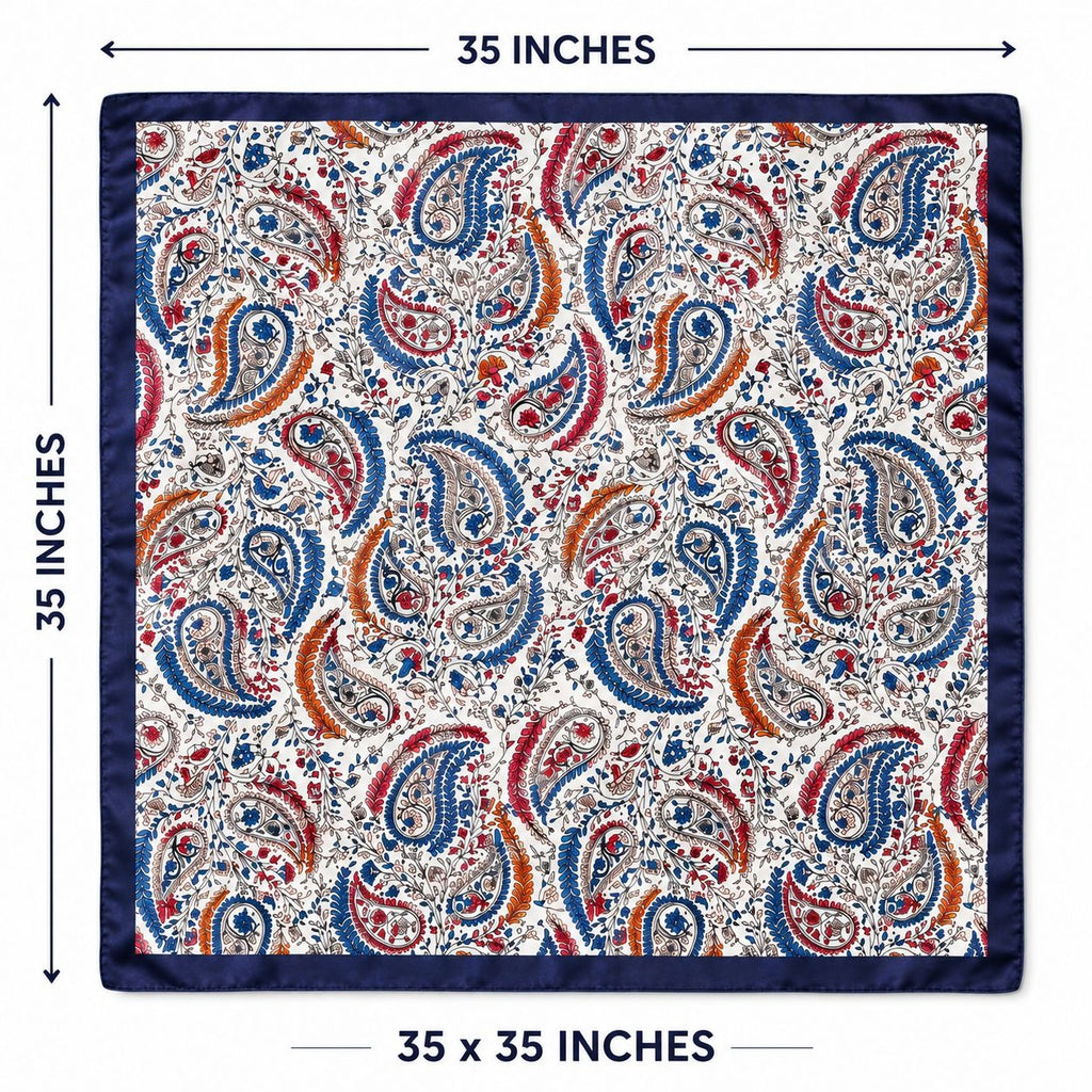 Paisley Satin Square Scarf 35x35 Navy Blue Red White Hair Scarf Head Scarf Neck Scarf