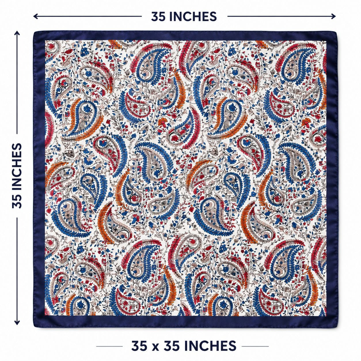 Paisley Satin Square Scarf 35x35 Navy Blue Red White Hair Scarf Head Scarf Neck Scarf