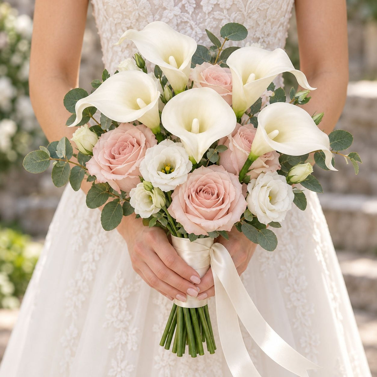 White Faux Calla Lilies 5 Wired Stems 14 Inch Flowers for Bridal Bouquets