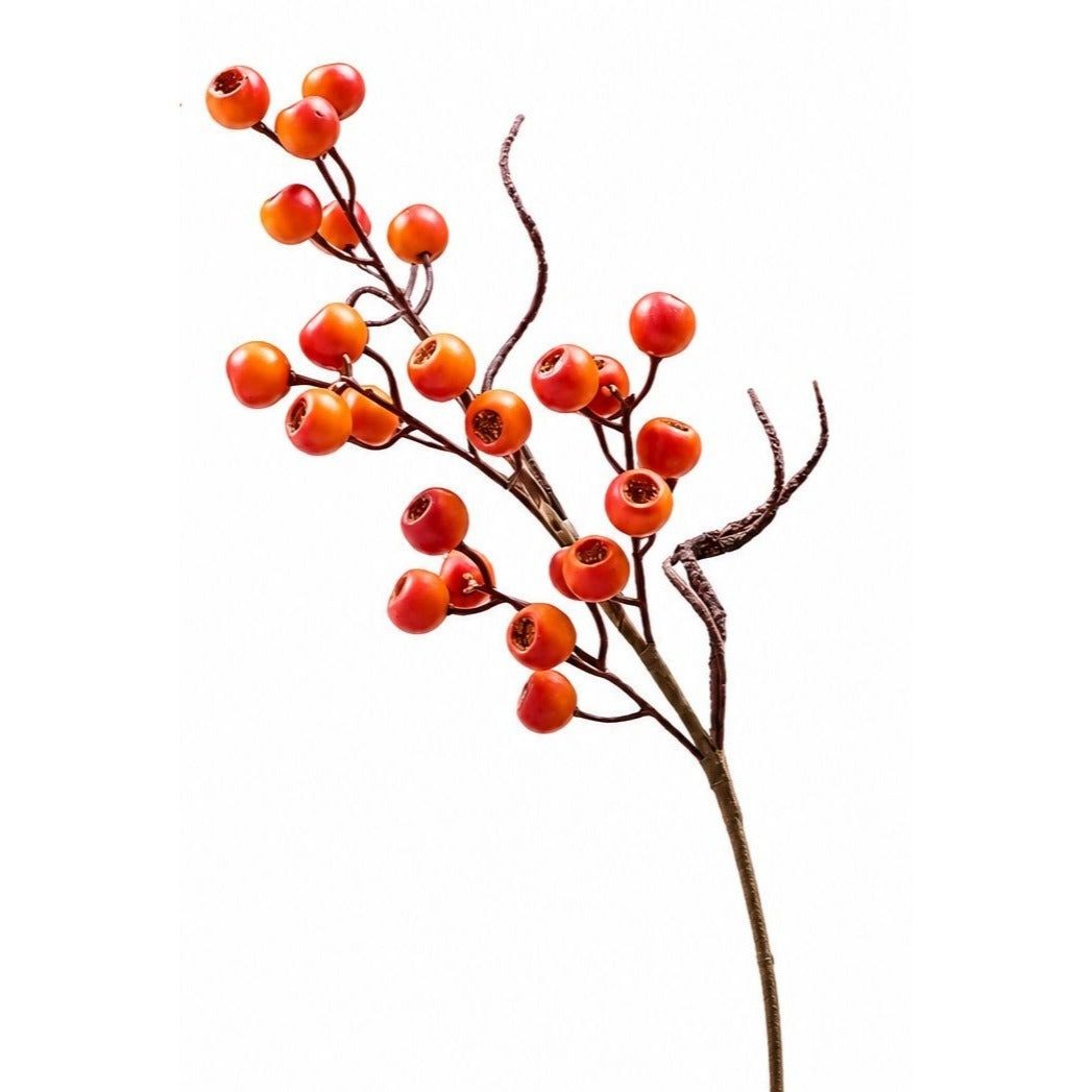 Artificial Orange Rose Hip Berry Stem, 1 Stem, 23 Inch Orange Wired Branch, Fall Wreath Floral Pick, Thanksgiving Farmhouse Decor