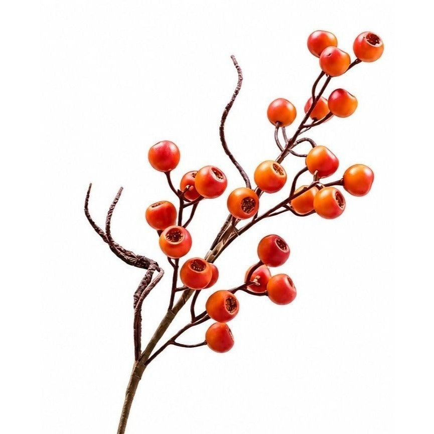 Artificial Orange Rose Hip Berry Stem, 1 Stem, 23 Inch Orange Wired Branch, Fall Wreath Floral Pick, Thanksgiving Farmhouse Decor