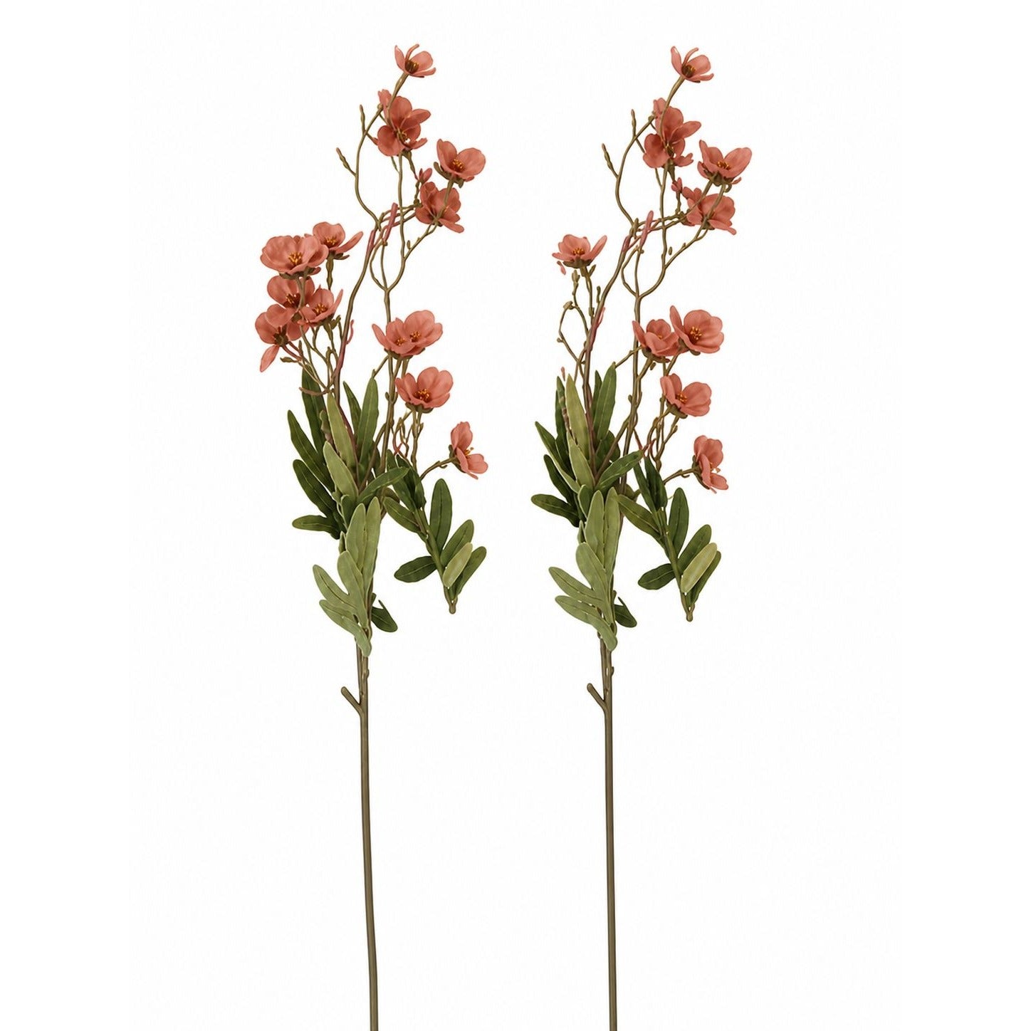 Artificial Dogwood Flower Stems Dusty Rose Mauve Terracotta Faux Floral Cottage Style 23 Inch Set of 2