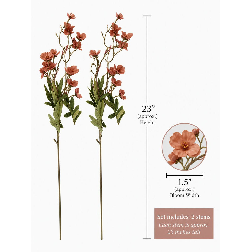 Artificial Dogwood Flower Stems Dusty Rose Mauve Terracotta Faux Floral Cottage Style 23 Inch Set of 2