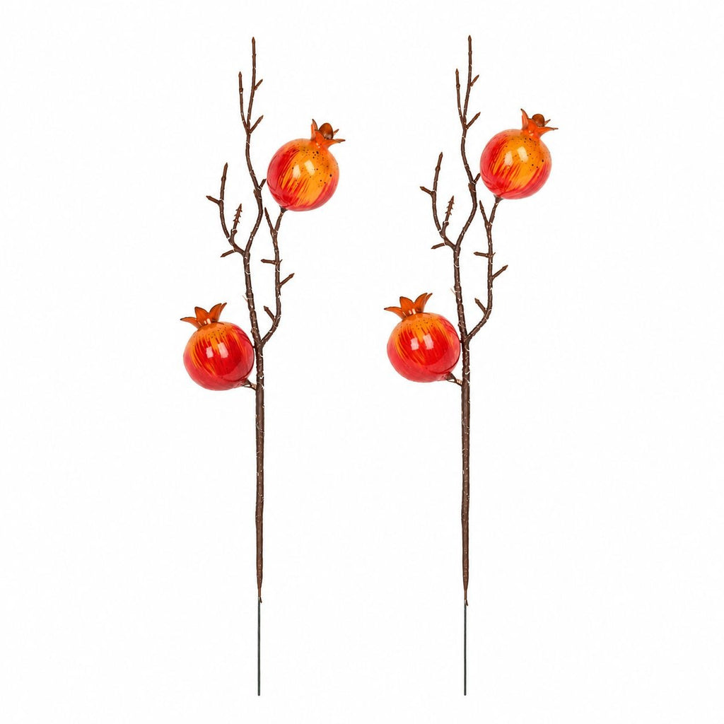 Artificial Pomegranate Stem Set Faux Fruit Branch Fall Decor Rustic Floral Pick Thanksgiving Arrangement