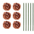 Chocolate Cream Brown Artificial Peony Ranunculus Flowers Set of 6 with 7 Inch Wire Stems Wreath Floral Craft Supply