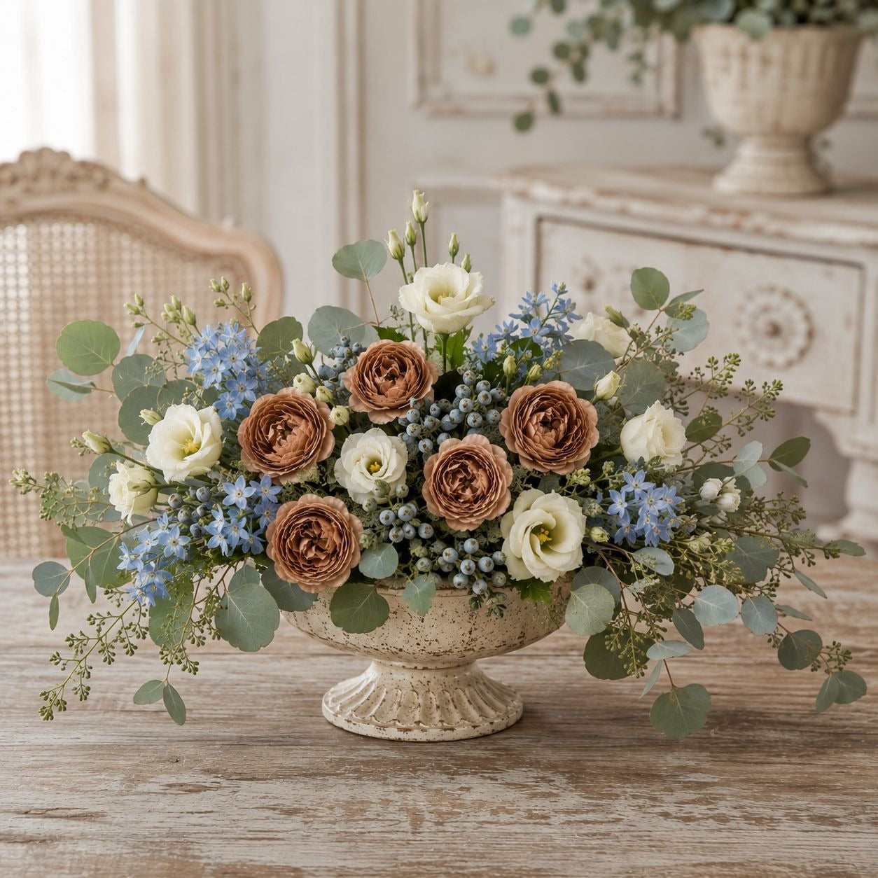 Chocolate Cream Brown Artificial Peony Ranunculus Flowers Set of 6 with 7 Inch Wire Stems Wreath Floral Craft Supply