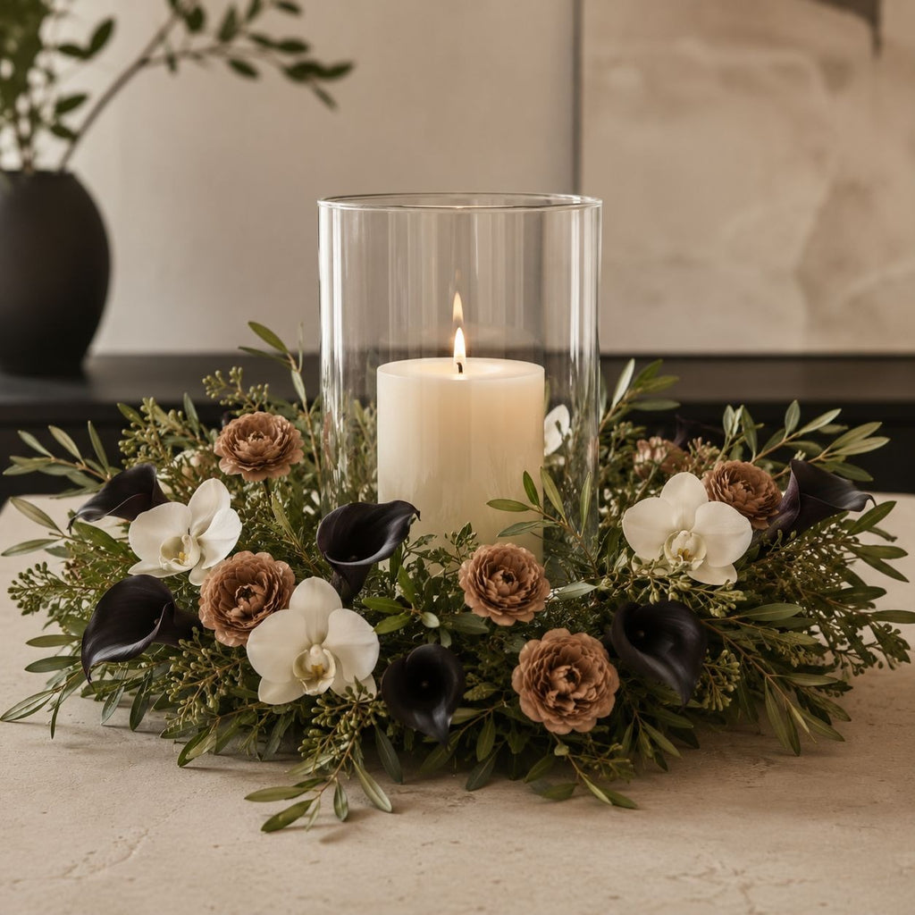 Chocolate Cream Brown Artificial Peony Ranunculus Flowers Set of 6 with 7 Inch Wire Stems Wreath Floral Craft Supply