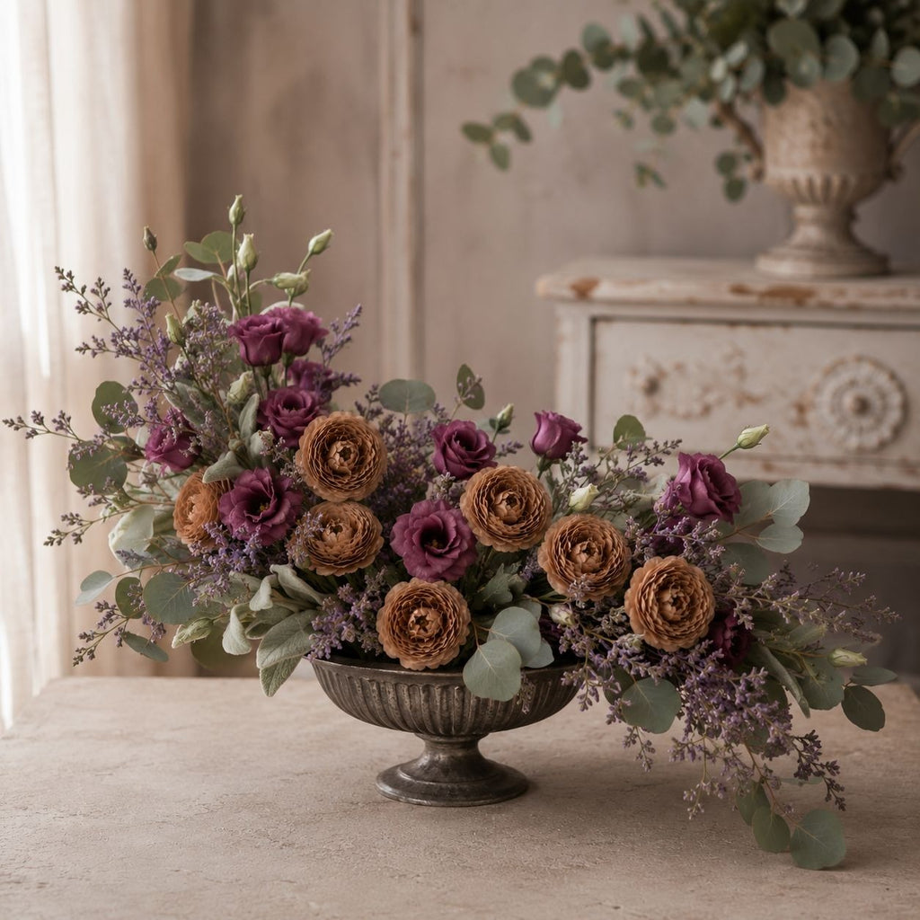 Chocolate Cream Brown Artificial Peony Ranunculus Flowers Set of 6 with 7 Inch Wire Stems Wreath Floral Craft Supply
