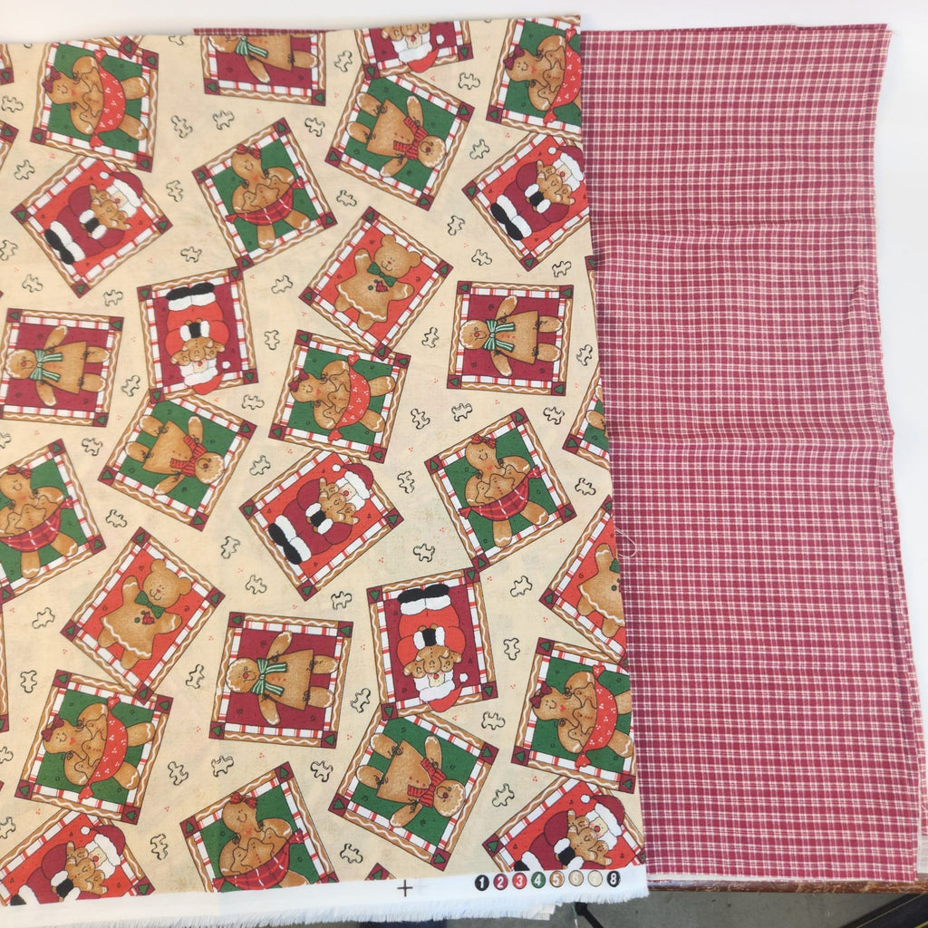 Christmas Cotton Fabric Bundle, Gingerbread Santa & Red Plaid, 4 Yards