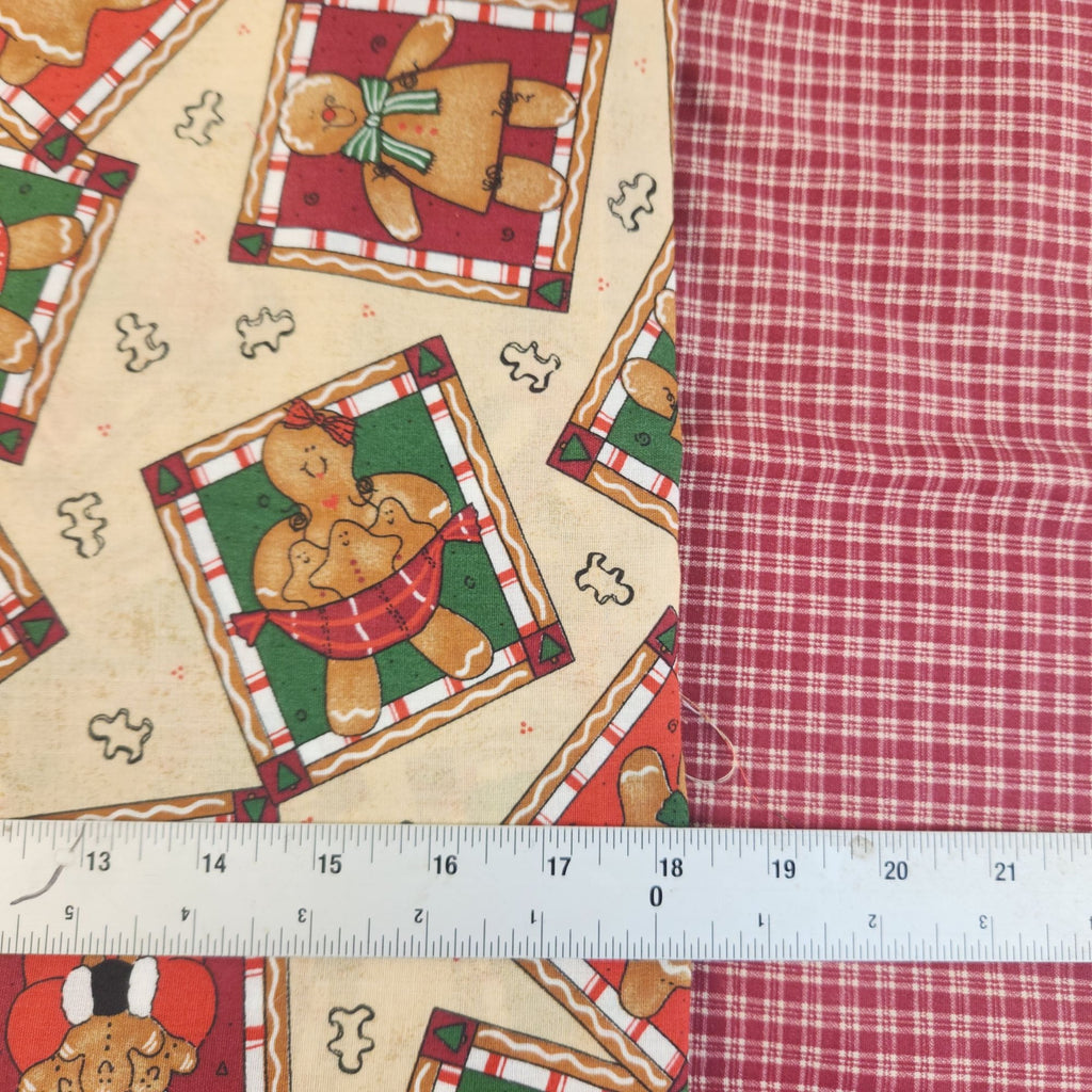 Christmas Cotton Fabric Bundle, Gingerbread Santa & Red Plaid, 4 Yards
