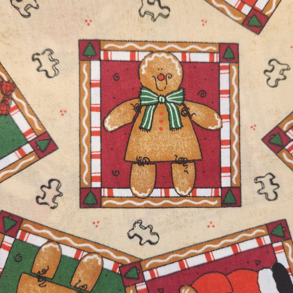 Christmas Cotton Fabric Bundle, Gingerbread Santa & Red Plaid, 4 Yards