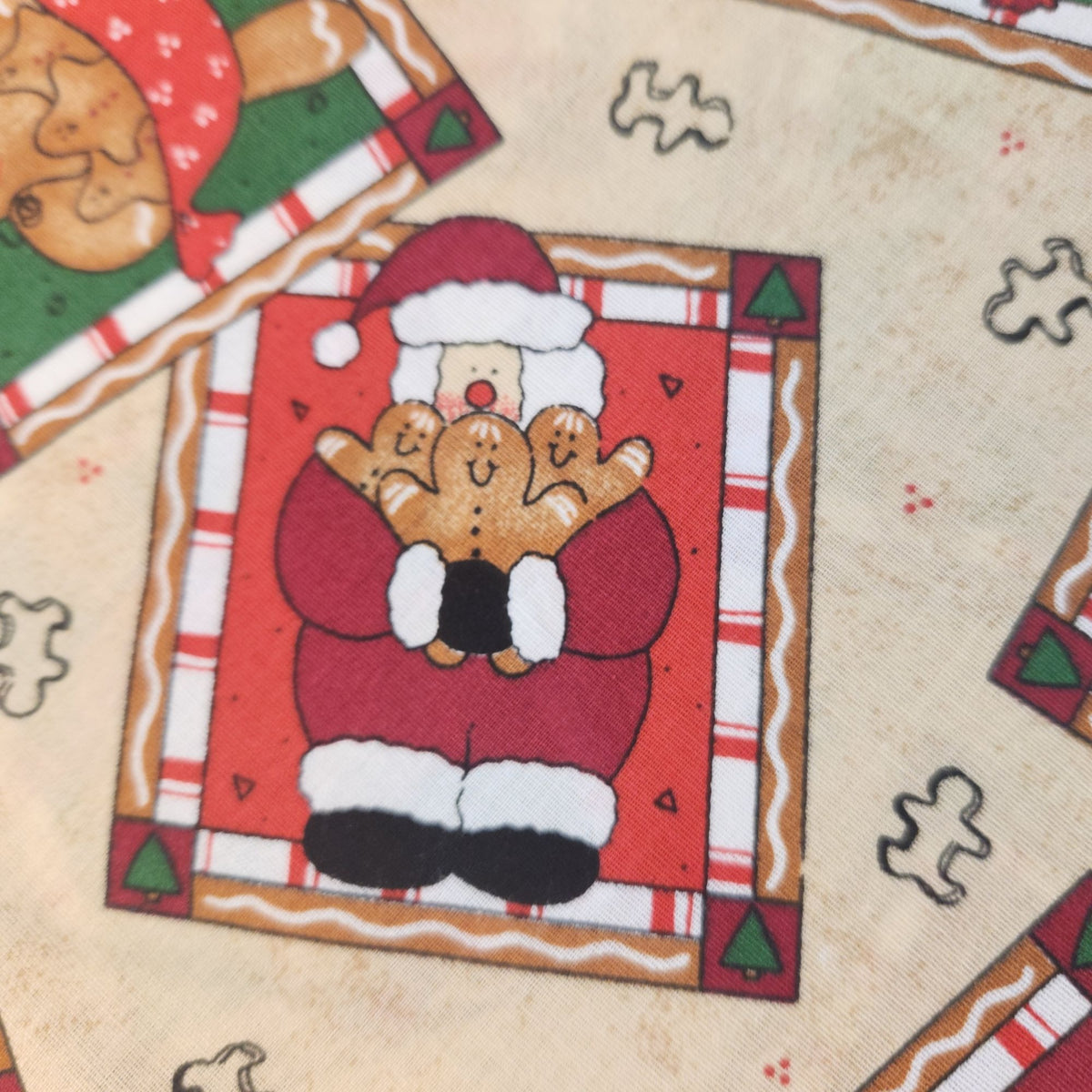 Christmas Cotton Fabric Bundle, Gingerbread Santa & Red Plaid, 4 Yards