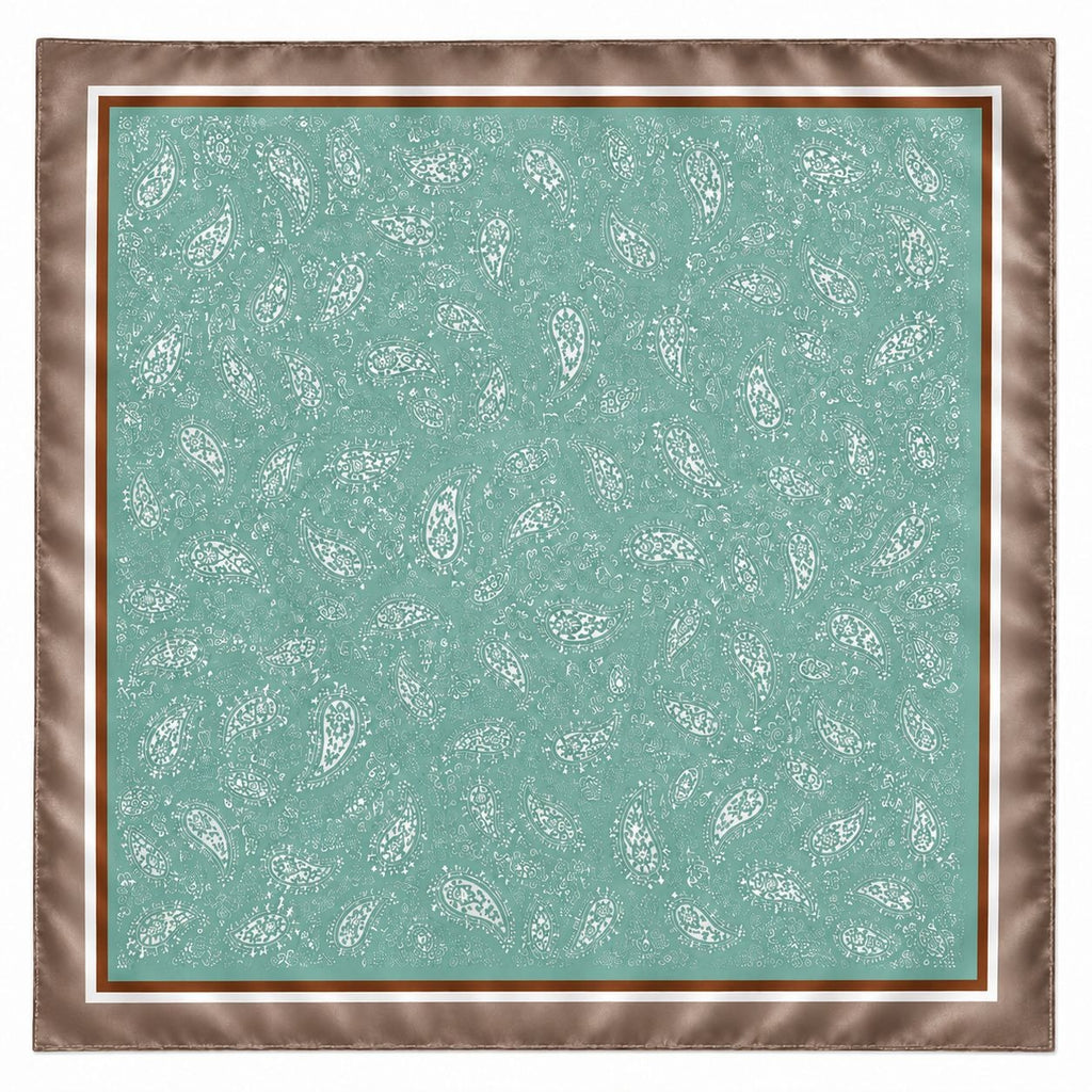 Aqua Teal Paisley Scarf 35x35 Satin Square Wild Rag Head Hair Scarf Western