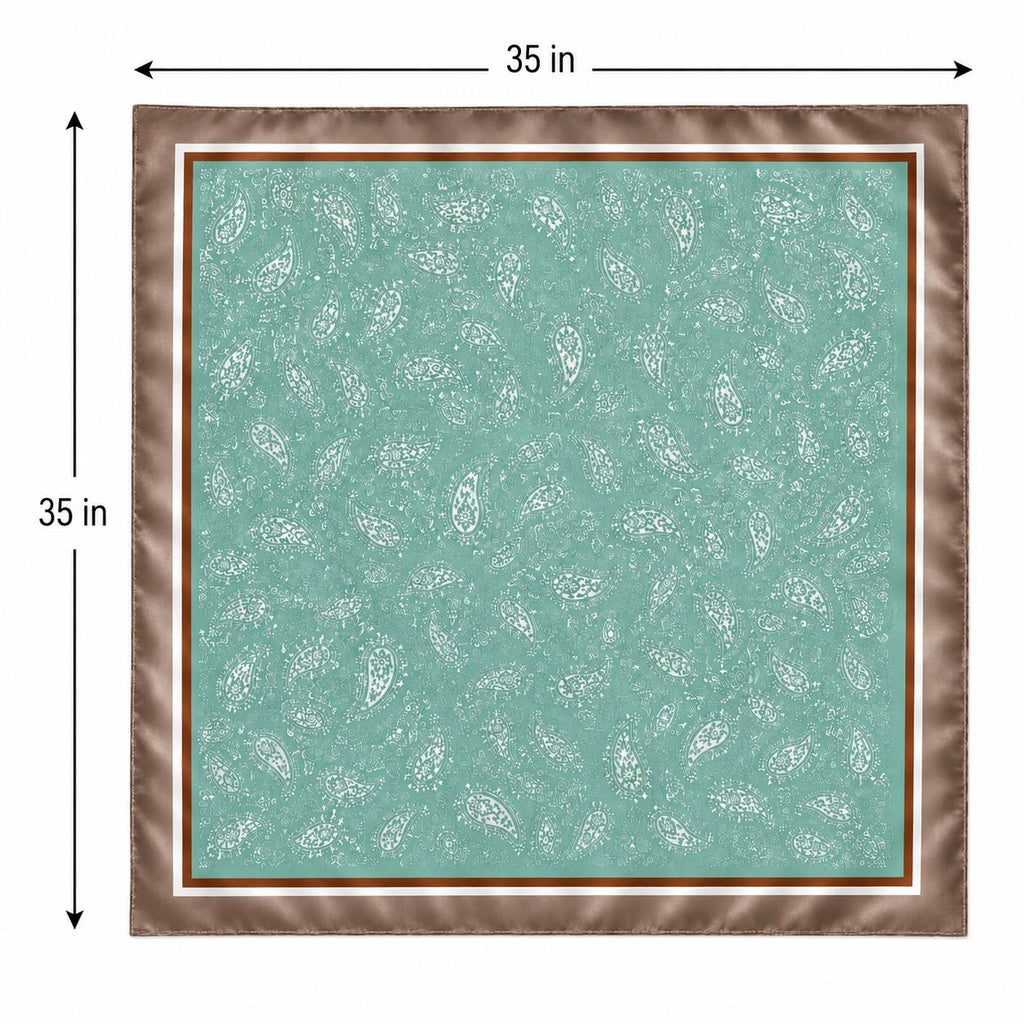 Aqua Teal Paisley Scarf 35x35 Satin Square Wild Rag Head Hair Scarf Western