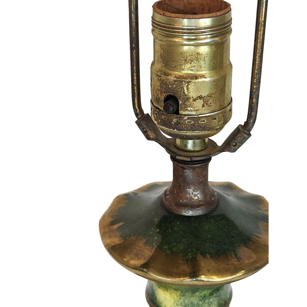 Vintage floral ceramic table lamp, hand painted Victorian style lamp, cottagecore decor, signed RE Rose lamp, green pink lighting