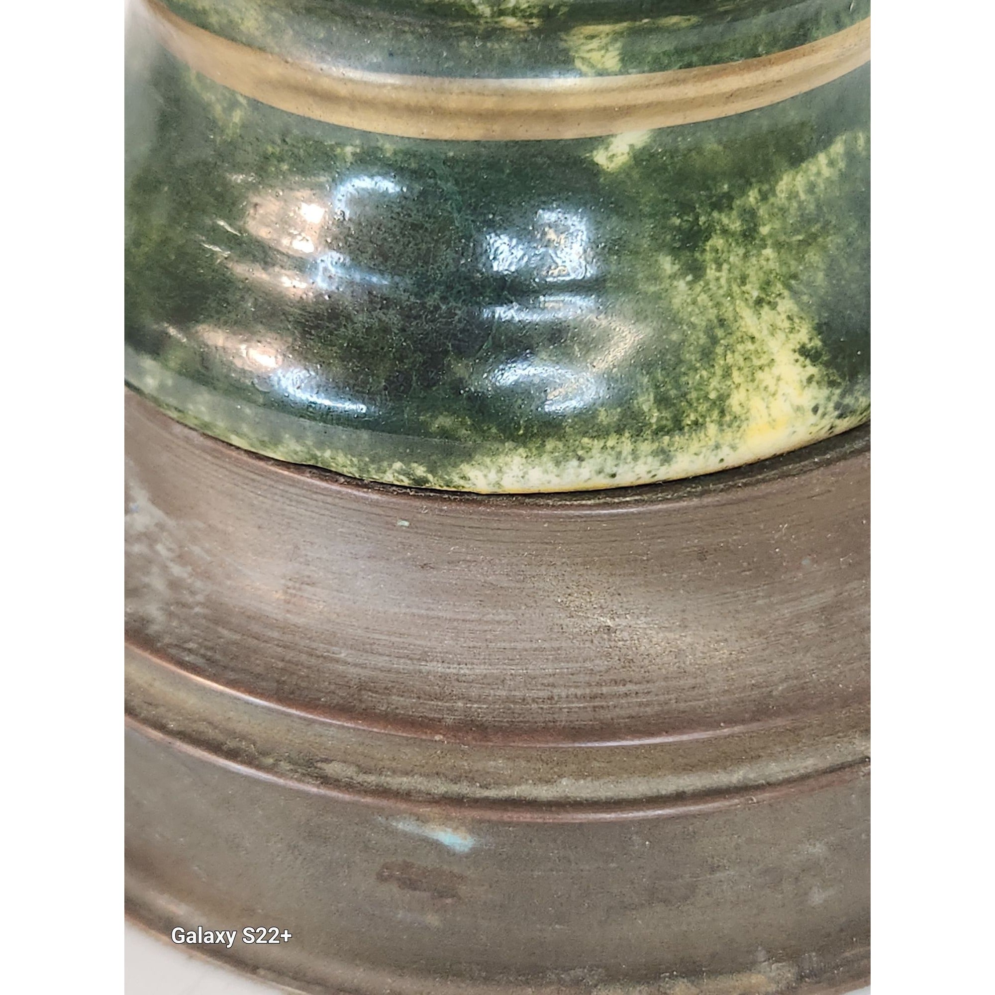 Vintage floral ceramic table lamp, hand painted Victorian style lamp, cottagecore decor, signed RE Rose lamp, green pink lighting