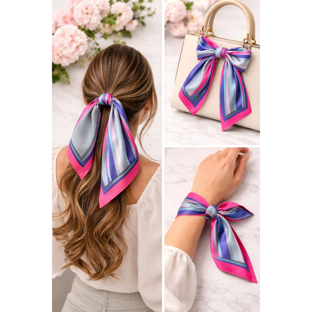 Pink Stripe Satin Scarf 20x20 Women's Hair Tie Neck Wrist Wrap