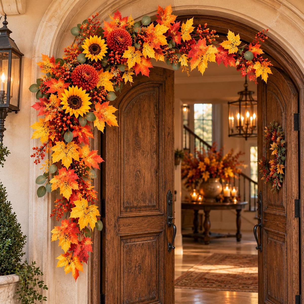 2 Artificial Maple Leaf Garlands, 4.5 Ft Each, Fall Thanksgiving Table Decor