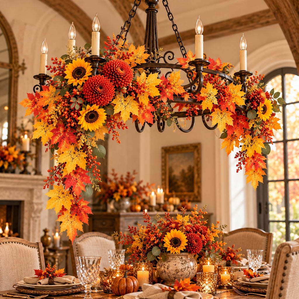 2 Artificial Maple Leaf Garlands, 4.5 Ft Each, Fall Thanksgiving Table Decor