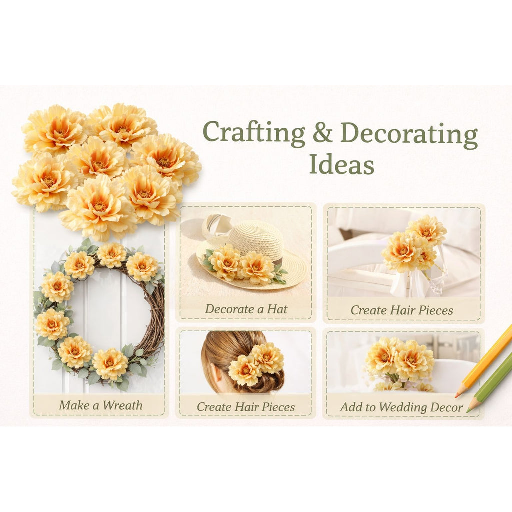 Peach Peony Flowers Set of 8 Faux Blooms 5 Inch Floral Heads Wired Craft Wreath Supplies Hair Accessories Hat Decor Wedding