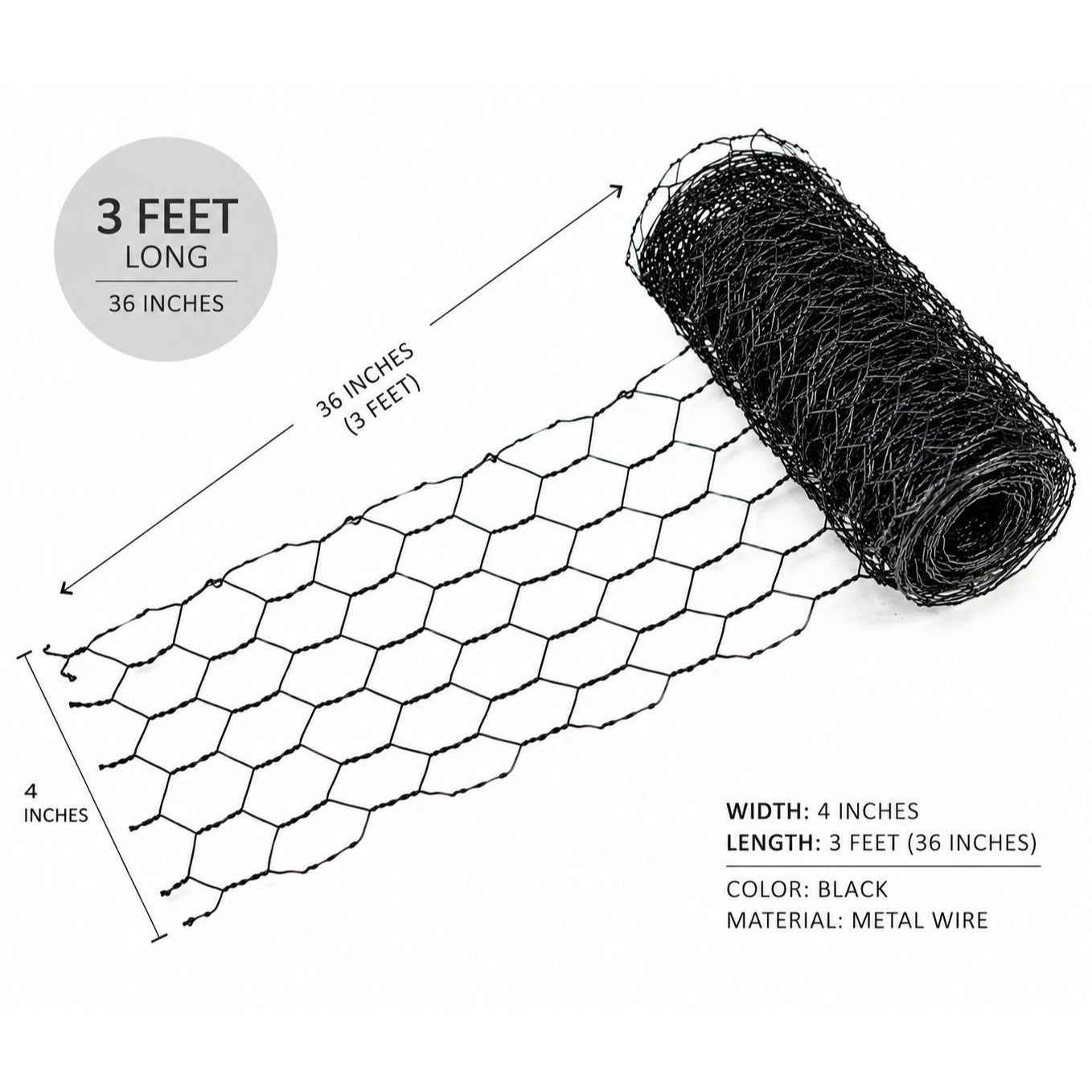 Black Chicken Wire Ribbon 4 Inch Floral Mesh Ribbon Farmhouse Wreath Supply Flower Arranging Wire Rustic Craft Mesh Garden Decor 1 Yard