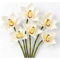 6 White Real Touch Cymbidium Orchid Stems, 10-Inch Wedding Flowers