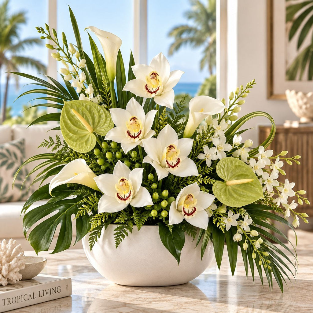 6 White Real Touch Cymbidium Orchid Stems, 10-Inch Wedding Flowers