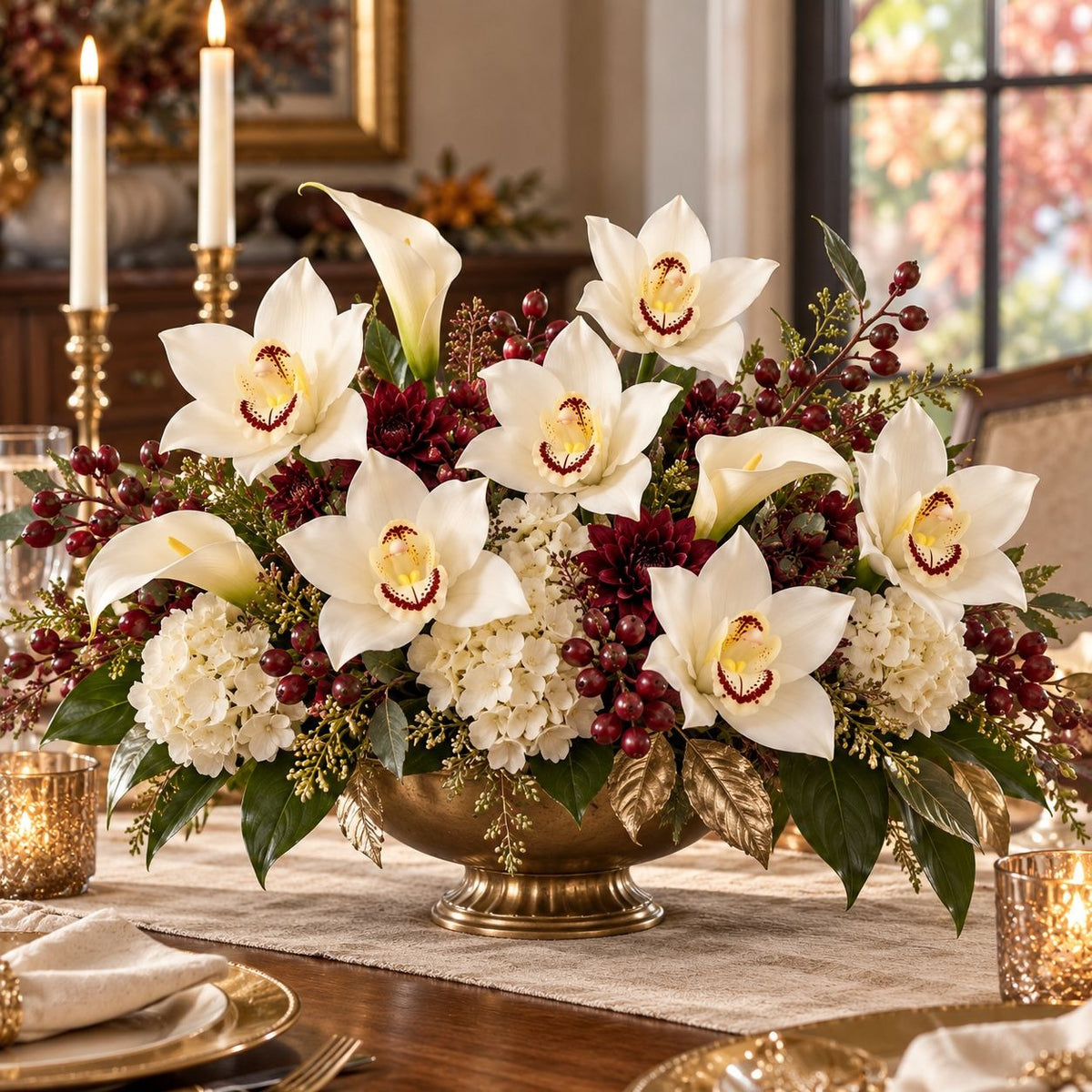 6 White Real Touch Cymbidium Orchid Stems, 10-Inch Wedding Flowers