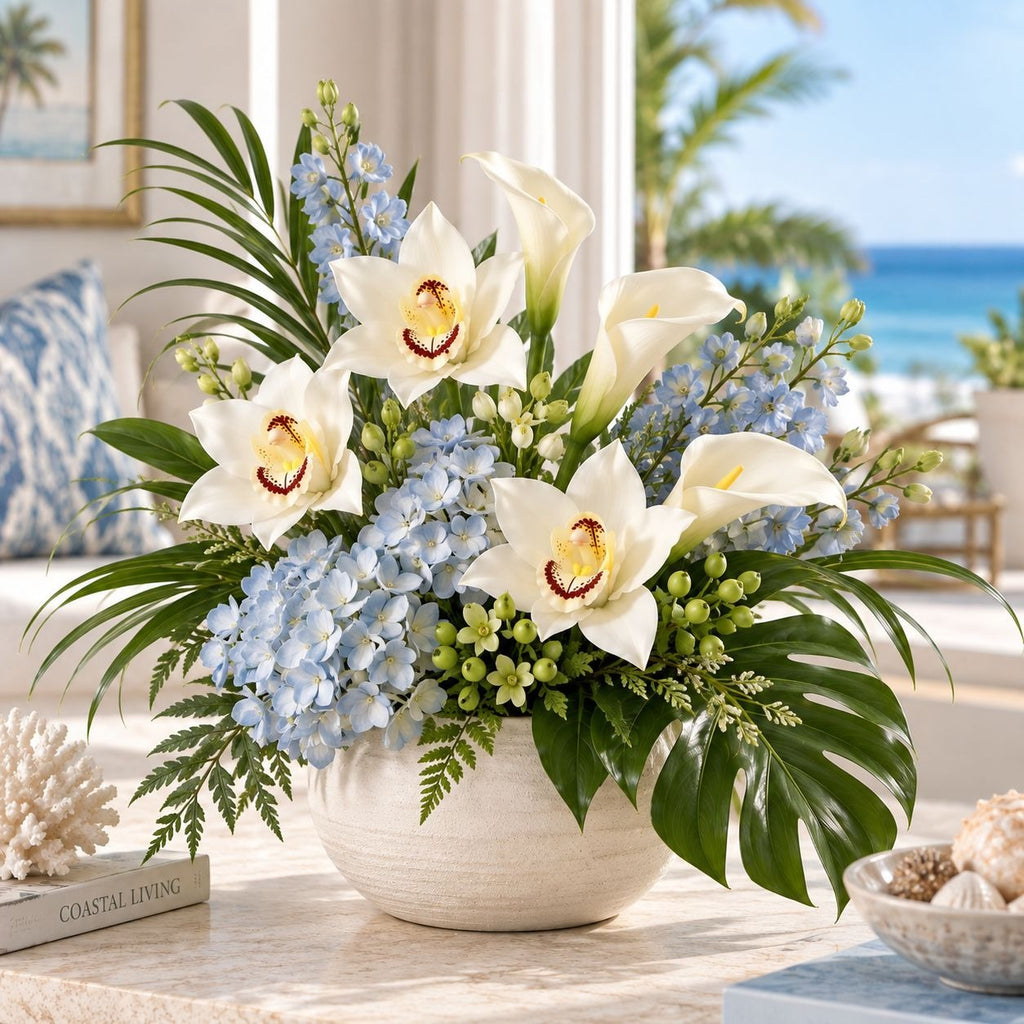 6 White Real Touch Cymbidium Orchid Stems, 10-Inch Wedding Flowers