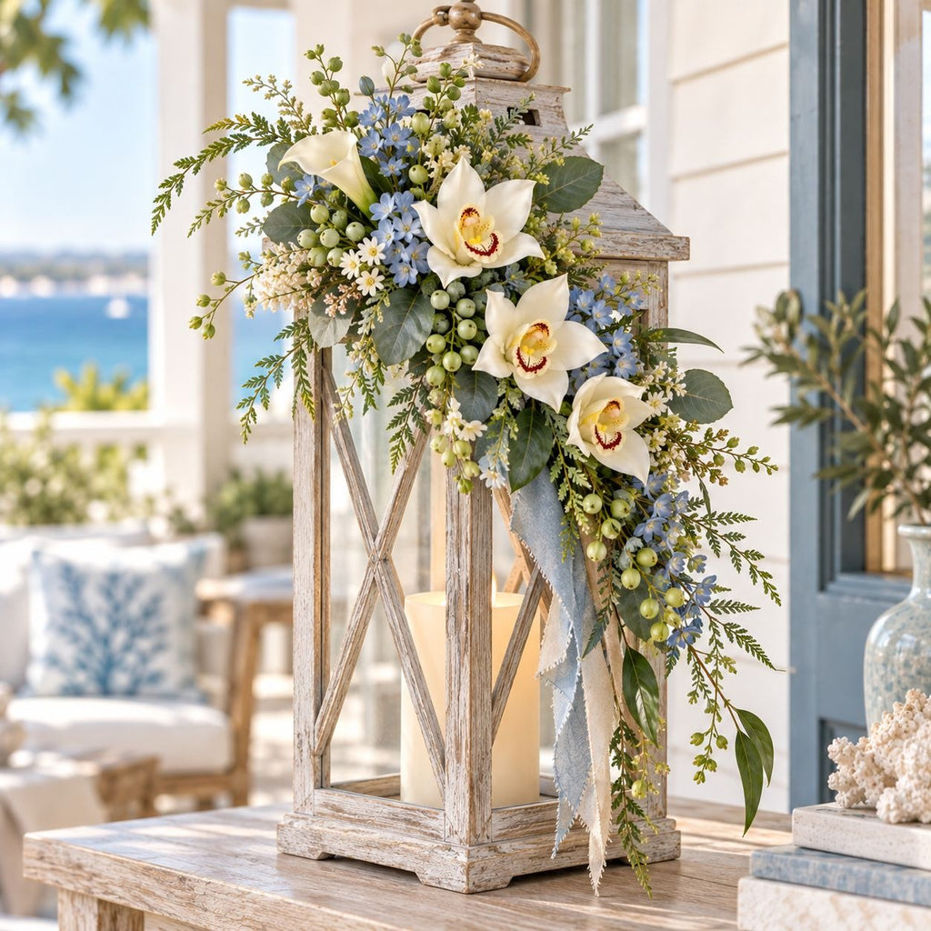 6 White Real Touch Cymbidium Orchid Stems, 10-Inch Wedding Flowers