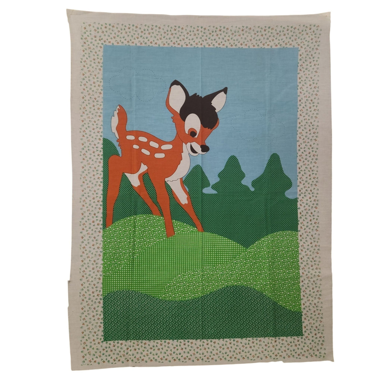 Vintage 1970s Paragon Disney Bambi Quilt Fabric Panel 35 x 44 Inches Only