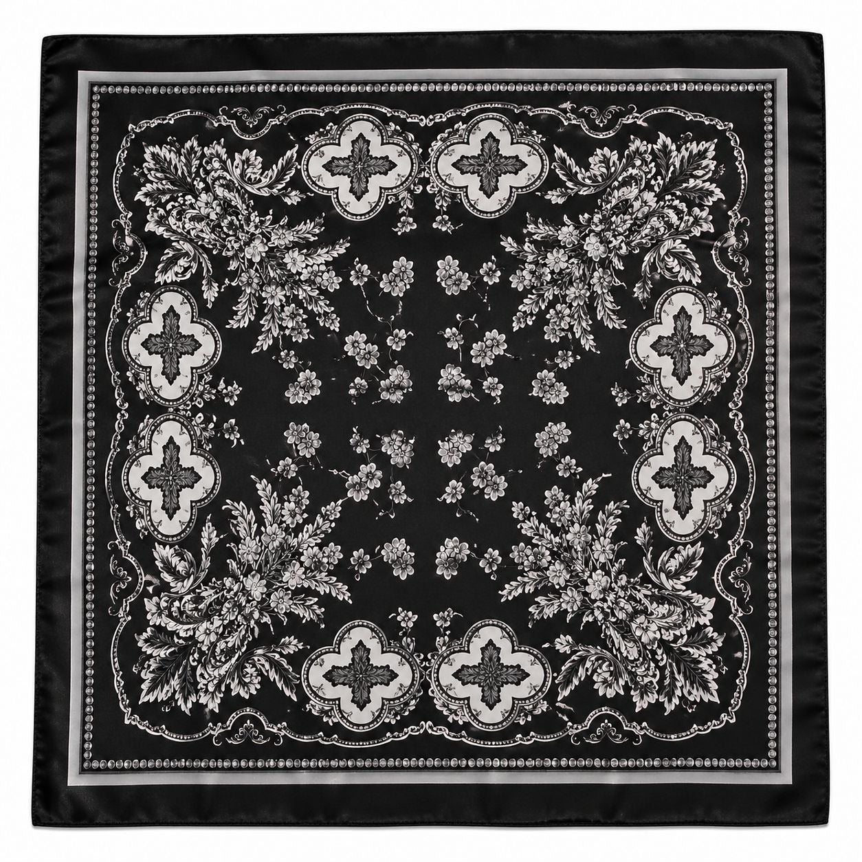 Womens Black Paisley Square Scarf Wild Rag Neck Head Wrap Bag Accessory Boho Western 35x35
