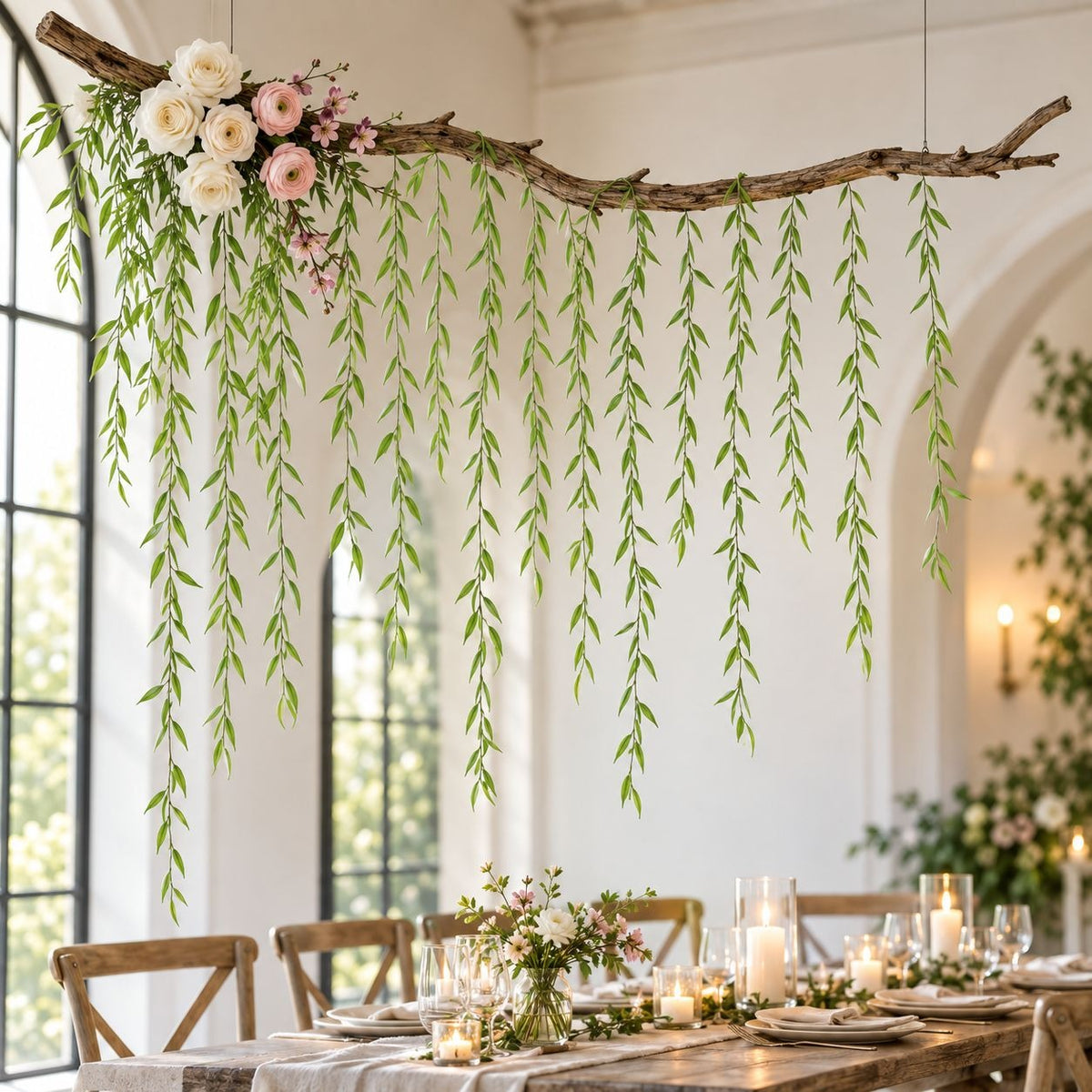 Artificial Willow Vine Strands, Set of 40, 32-Inch Bright Green Faux Vines