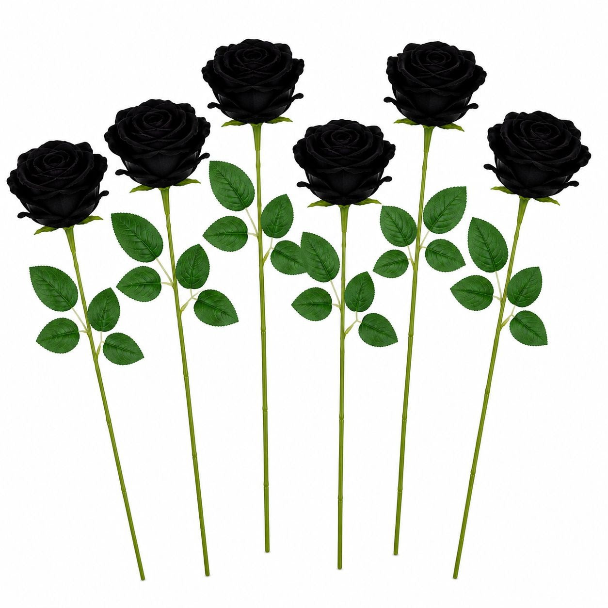 Set of 6 Black Velvet Roses Gothic Artificial Flowers Moody Wedding Roses Halloween Floral Decor Long Stem Faux Roses