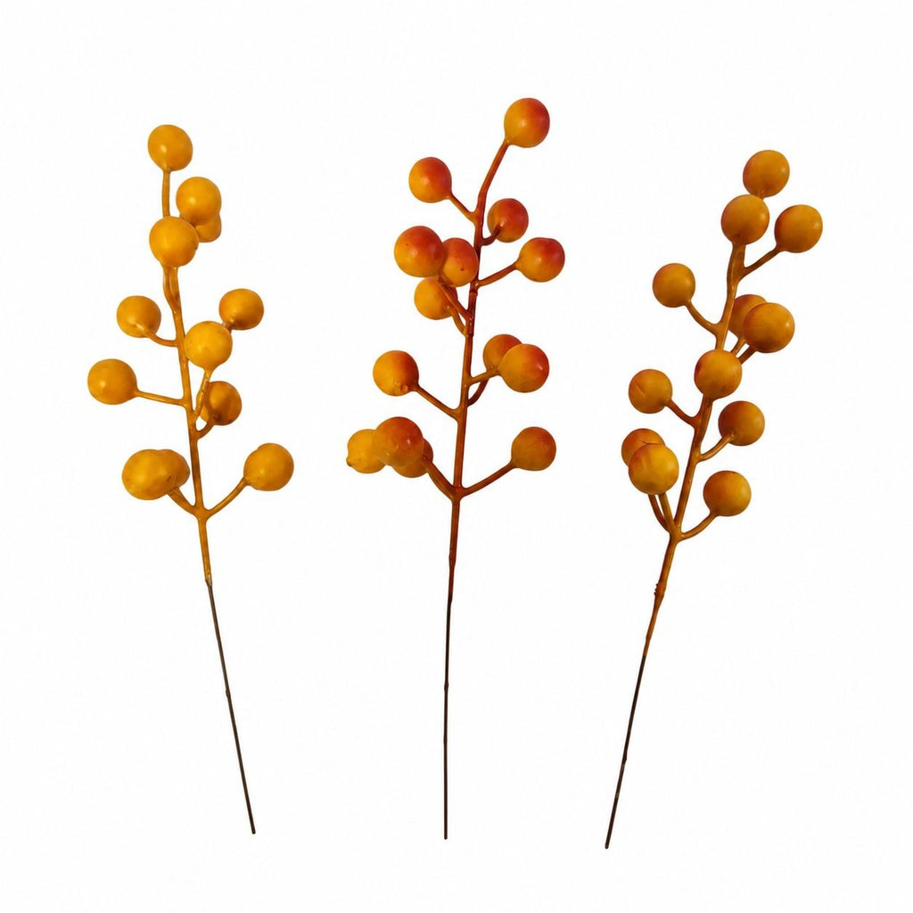 3 Fall Berry Stems Orange Yellow Berries Autumn Floral Pick Rustic Wreath Supply Thanksgiving Decor Faux Berry Spray