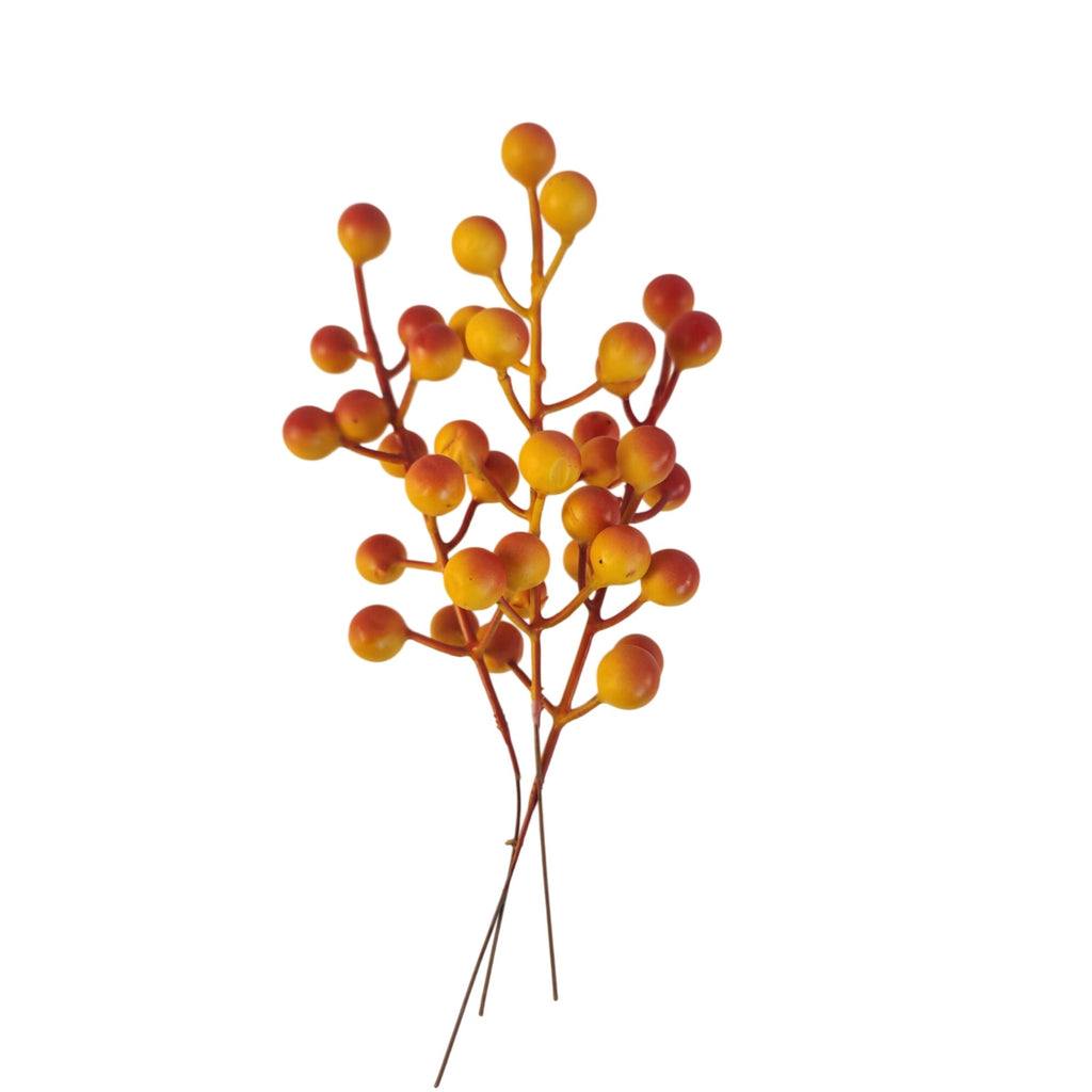 3 Fall Berry Stems Orange Yellow Berries Autumn Floral Pick Rustic Wreath Supply Thanksgiving Decor Faux Berry Spray