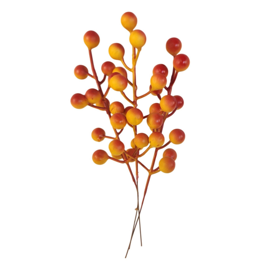 3 Fall Berry Stems Orange Yellow Berries Autumn Floral Pick Rustic Wreath Supply Thanksgiving Decor Faux Berry Spray